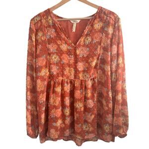 Matilda Jane Orange Floral Long Sleeve Boho Top Size Large